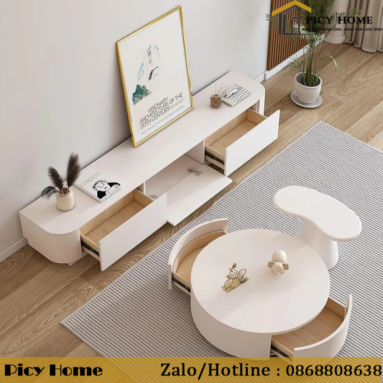 Kệ tivi bo cong hiện đại cho phòng khách ở hải phòng