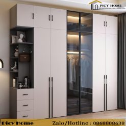 tủ quần áo gỗ công nghiệp mdf cánh kính