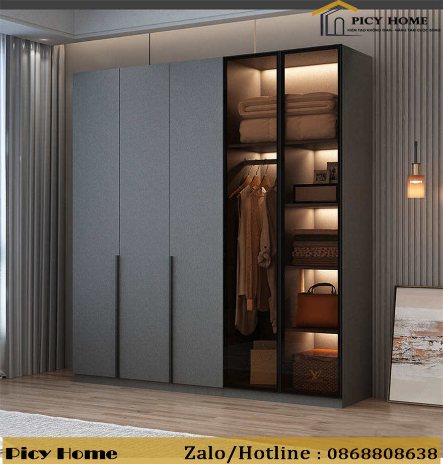Tủ quần áo cánh kính hiện đại chống ẩm tại Hà Nội , Hưng yên